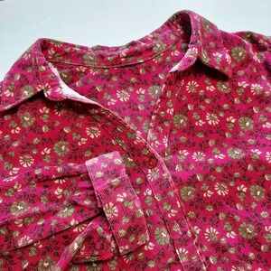 Basic Editions Corduroy Button Up Shirt Womens 1X Pink‎ Floral Print Cottagecore
